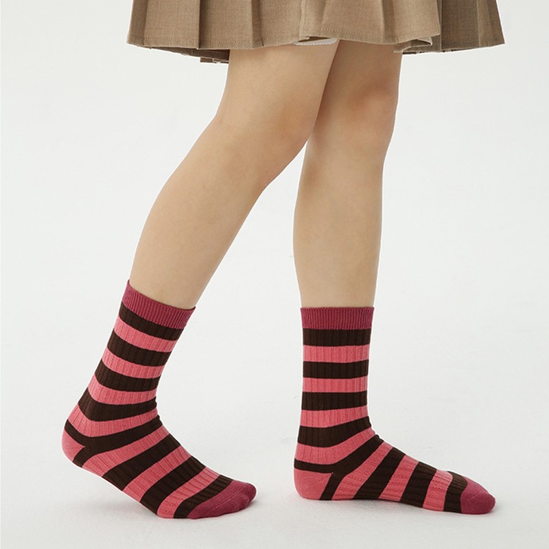 Kids Socks Mid Calf Striped Soft Breathable Combed Cotton Boys