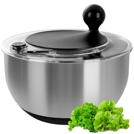 supernal 5.3Qt Salad Spinner Lettuce Spinner with Stop Button Vegetable Dryer Fruit Washer Chopper Bowl Non-Slip Base Dishwasher Safe Fruit Washing Bowl with Strainer Clear Lid & Drainage Hole Black