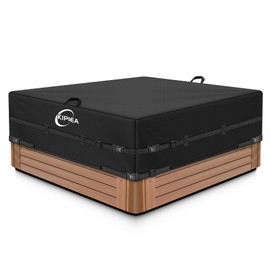 Kipiea 600D Outdoor Waterproof Square Hot Tub Cover Protector, Heavy Duty Polyester SPA Cover UV Protection Cover 76" L x 76" W x 20" H, Black