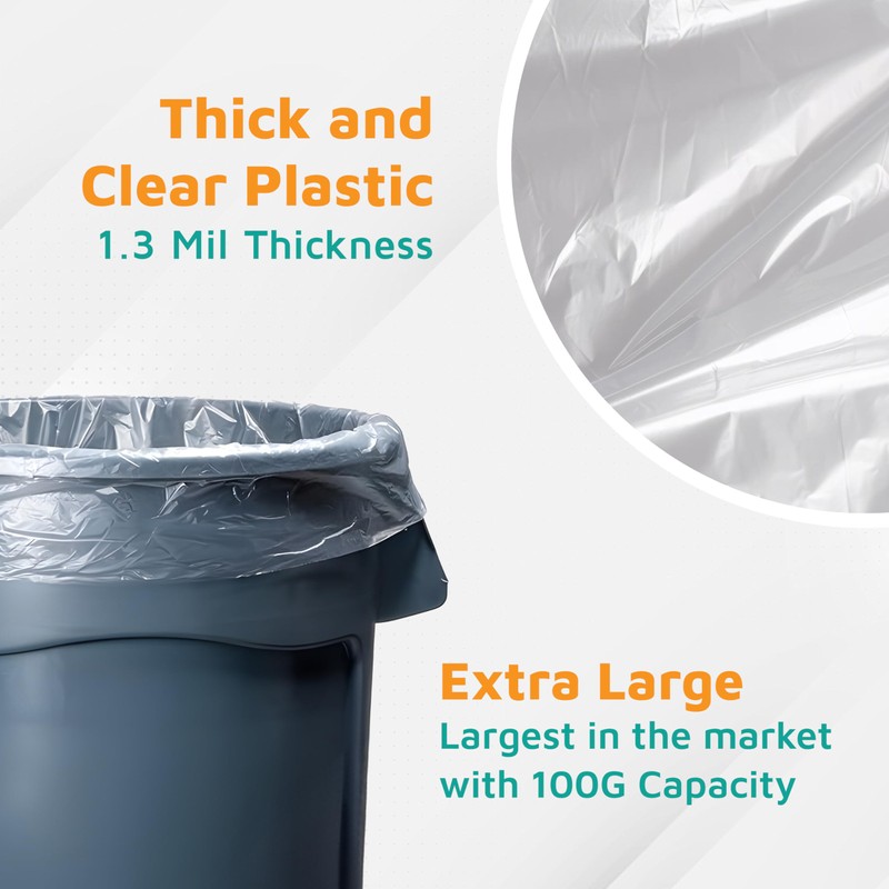 PlasticMill Heavy Duty Trash Bags - Clear Garbage Bags -