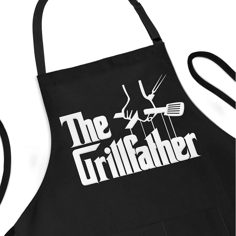 BILMASEE GRILLFATHER Baking Black Aprons for Men Chef Cooking Apron