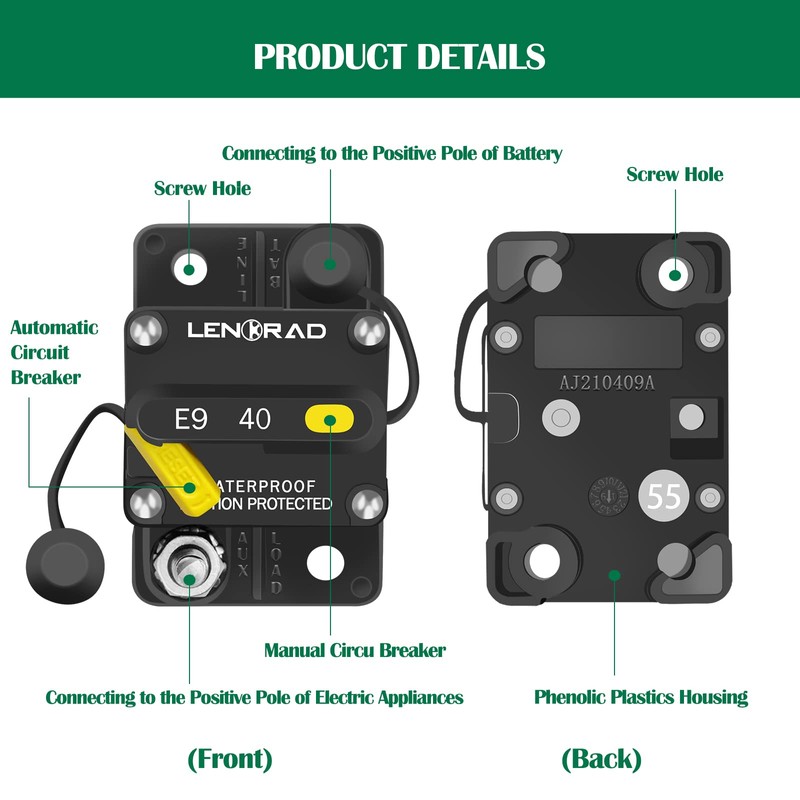 LENKRAD 40A Manual Reset Thermal Circuit BreakerProtect Trolling Motor Marine