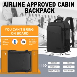 Yankony for Easyjet Cabin Bags 45x36x20 Underseat Cabin Bag, Large Travel Backpack Cabin Size Carry on Hand Luggage Bag for Airplanes, Multiple Pockets Comfort Rucksack 32L for Men and Women
