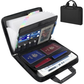 Fireproof Accordion File Organizer with Binder, Fireproof Expanding File Folder Storage Box, 13 Pocket Expanding File Folder with Zipper and Labels Clip, Portable Travel Safe Storage (Black) ﻿