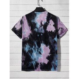 Verdusa Men's Tie Dye Short Sleeve Round Neck Tee Top Black Purple S
