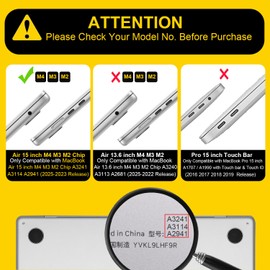 Seanai Case Compatible with MacBook Air 15 inch M4 2025 2024 2023 Release A3241 M3 A3114 M2 A2941 Liquid Retina Display, Plastic Hard Shell Case + Keyboard Cover + Screen Protector, Bowknot Black