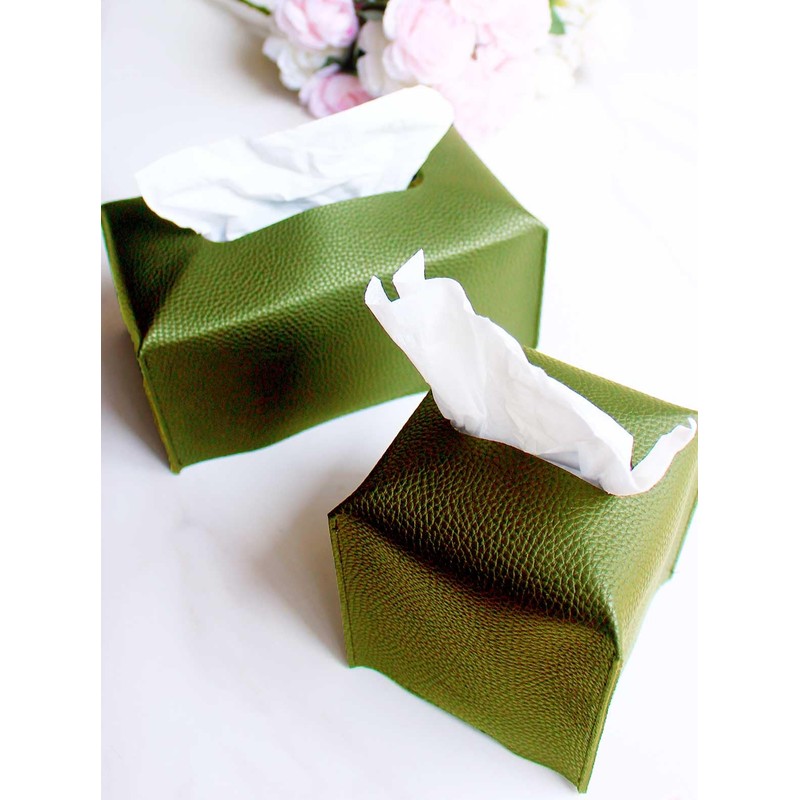 Rectangle Tissue Box Cover Green - Normal Size Leather Rectangular