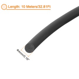 sourcing map Nitrile Rubber Seal Strip, 4mm(0.16") Diameter x 10 Meters (32.81Ft) Long Round Solid Weather Stripping for Reduce Noise, Shock, Friction