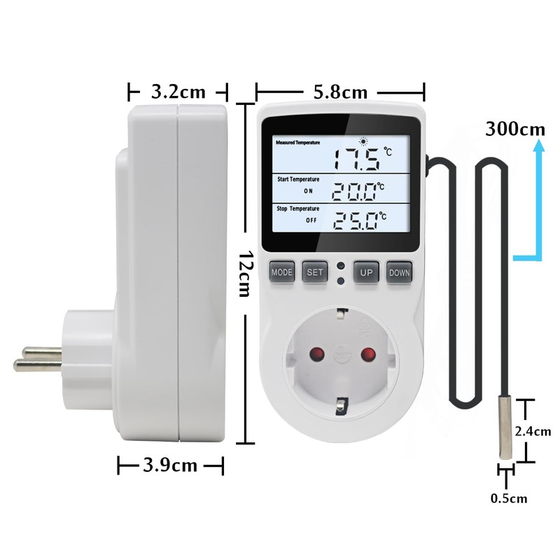 KETOTEK 230 V Temperature Controller Plug with Sensor, Digital Thermostat