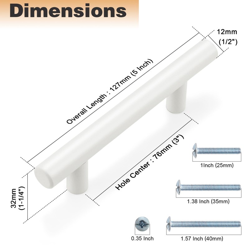 Probrico 20 Pack| 3 Inch Hole Centers Cabinet Pulls White