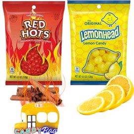 Lemon & Hot Cinnamon Candy - Hard Lemon and Hot Cinnamon Flavored Candy - 4.5oz Each Peg Bag - Comes With One Bus Resealable ZipBag