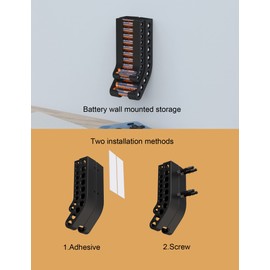 ZZHDESBY Battery Holder Storage Organizer AA & AAA Battery Caddy Wall Mount Battery Container Fit for 10 AAA & 10 AA Batteries Batteries Storage (Case Not Includes Batteries) (Black)