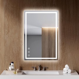 YOLEO 24x36 LED Bathroom Mirror, 36x24 Led Mirror for Bathroom with Front and Backlit, Lighted Bathroom Vanity Mirror for Wall, Anti-Fog, Dimmable, Memory Function, 3 Colors, Horizontal/Vertical