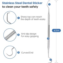 Emoobin Professional Dental Tarter Scraper 100% Stainless Steel Double-Sided Hook & Angled Pick Wax & Clay Sculpting Tool 1Pack