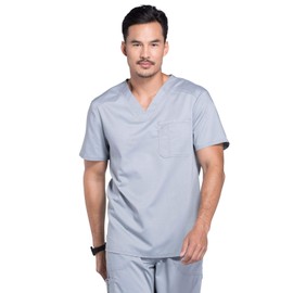 Cherokee Men's V-Neck Medical Scrub Top with Chest Pocket WW690, XS, Grey