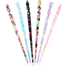 6 Pieces Acetate Hair Sticks Tortoise Shell Hairpin Chopsticks Hair Accessories Leopard Print Hair Pins Chinese Retro Hairpins Disk Hair Sticks Hair Styling Pins for Women Girls (Novel Patterns)