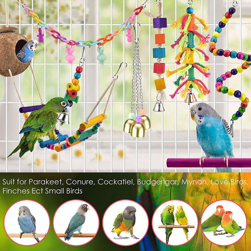 8pcs Parrot Toys Adjustable Coconut Shell Ladder Hanging Toys Interactive