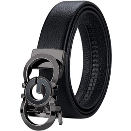 VANNANBA - Cinturones de carraca de piel para hombre, hebilla automática con caja de cinturón, regalo para hombres, Negro 01, 28-34W