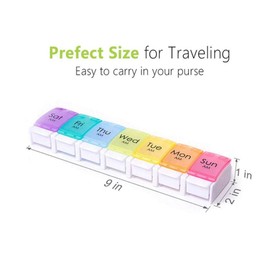 Weekly Pill Organizer, BPA Free, 7 Day Pill Box Case Spring Assisted Lid, Large Compartments Ideal for Vitamins, Cod Liver Oil, Supplements and Medication (A. 7 Day)