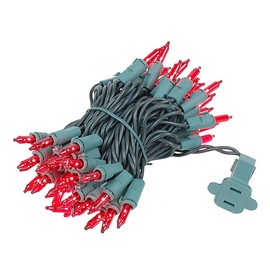 Novelty Lights 50 Light Red Christmas Mini String Light Set, Green Wire, Indoor/Outdoor UL Listed, 11' Long