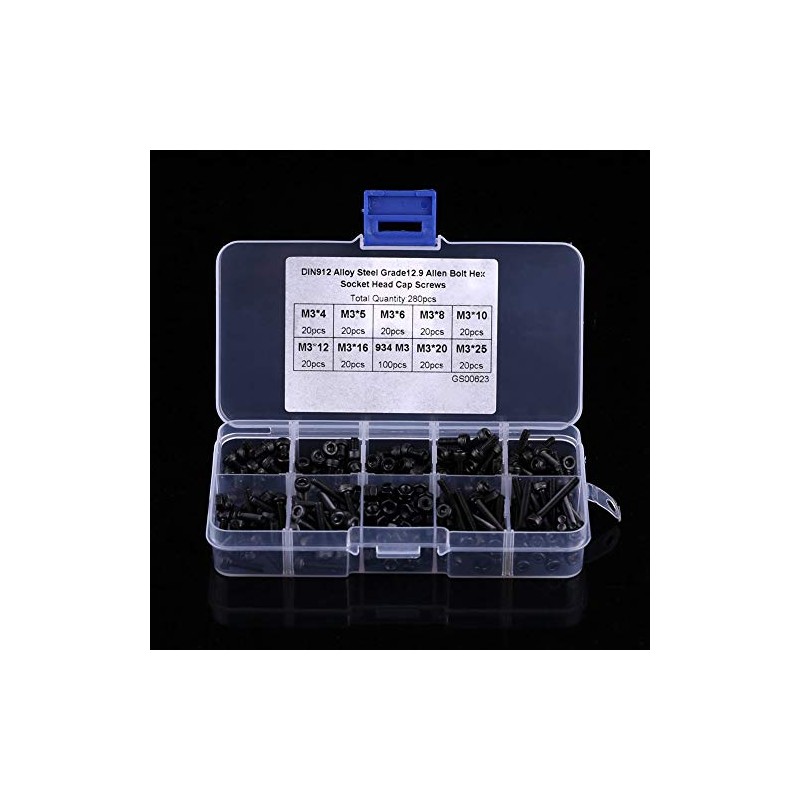 Juego de tornillos de cabeza hexagonal M3, 280 piezas
