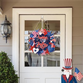 Ausril Happy 4th of July Wreath,Patriotic Door Sign,Fourth of July Wreath for Front Door,Independence Day Sign,American Flag Stars Wall Plaque,Memorial Day Decor for Outdoor Home Farmhouse Yard Office