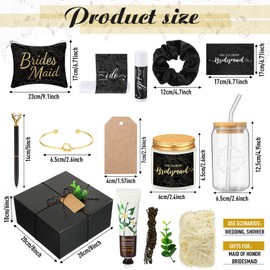 Meanplan 14 Pcs Bridesmaid Proposal Gifts, Will You Be My Bridesmaids Gifts with Proposal Box Glass Cup Makeup Bag Card Lip Balm Hand Cream Candle Scrunchies Bracelets Diamond Pen(Black)