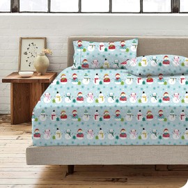 Queen Sheet Set - 4 Piece Bedding - Brushed Microfiber Soft Sheets for Queen Size Bed with Flat,Fitted Sheet,2 Pillow Cases (Starry Snowmen)