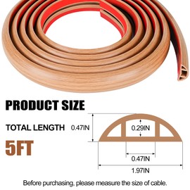 MYFAMIREA 5FT Floor Cord Cover for Wire Self Adhesive Cable Cavity Management PVC Extension Cord Hider Power Floor Wire Protector Cover Prevent Cable Trip for Office Home Outdoor (Brown Wood, 1.97'')