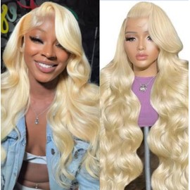613 Blonde Body Wave Lace Front Wigs Human Hair Pre Plucked Blonde 13x4 Body Wavy Transparent Lace Frontal Wig Human Hair For Women 180 Density Human Hair Wigs With Baby Hair (22inch)