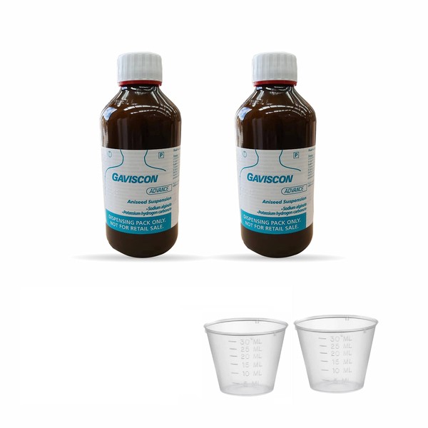 A2Z STORE Gaviscon Advance Aniseed 500ml Pack of 2 with (2 Free Plastic Liquid Measuring Cups 30ml)