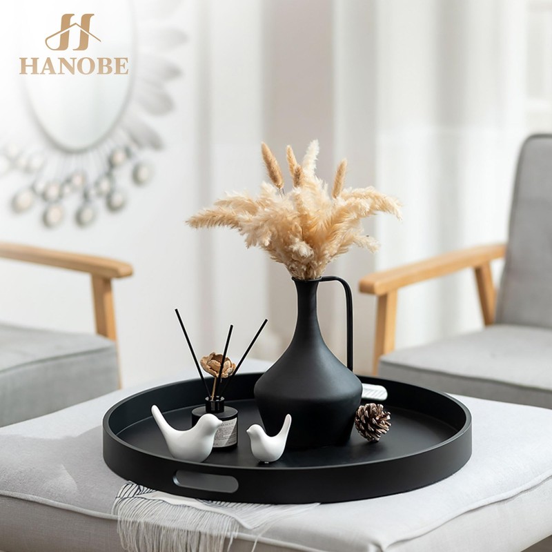Hanobe Ottoman Tray Serving Decor: Round Large Coffee Table Black