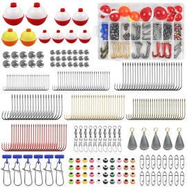 Fishing Hooks Bobbers Sinkers Kit, 286pcs Fishing Equipment Starter Tackle Kit Include Hooks Bobbers Weights Swivel Snaps