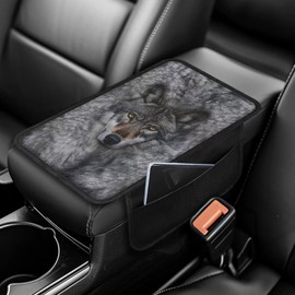 Fipuivrn Gray Wolf Pattern Car Armrest Cover with Pockets Storage Bag Non-Fading Armrest Seat Box Cover Protector Anti-Scratch Car Armrest Box Pad Universal Fit Most Vehicles