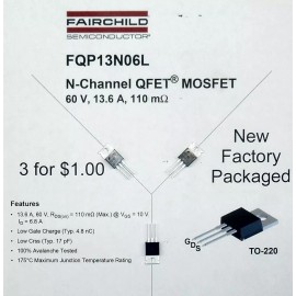 Fairchild FQP13N06L FET Transistors 3 each, Virtual Pinball, 110 mΩ, TO-220 NEW