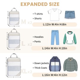 BAGAIL 6 Set Compression Packing Cubes, Ultralight Expandable Packing Organizers for Carry on Travel Luggage-Beige