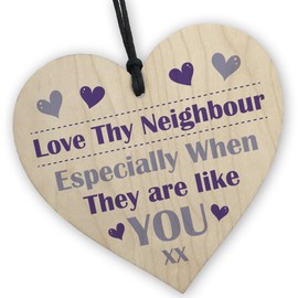 Red Ocean Neighbour Thank You Wooden Heart - Love Thy Neighbour Gift - Best Neighbour Present - Neighbour Friendship Gift For Christmas