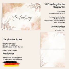 10 x Invitation Cards Beige Watercolour with Envelopes Folding Cards Invitation Party Birthday Envelopes Elegant Wedding Anniversary 20 30 40 50 60 70 80 Sheets Vintage