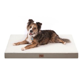 Tail Stories Orthopedic Dog Bed for Large Dogs, Waterproof Dog Crate Bed Washable Dog Bed for Large Sized Dog with Egg Crate Foam Pet Mat, Removable Oxford Cover, Khaki White