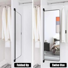 180° Swivel Full Length Mirror, 47" x 15.2" Wall Mounted Full Length, Hideaway Closet Mirror for Cloakroom, Bedroom, Door