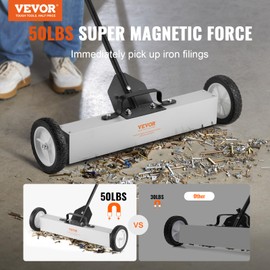 VEVOR 50Lbs Rolling Magnetic Sweeper with Wheels, 24-inch Large Magnet Pickup Lawn Sweeper with Telescoping Handle, Push-Type Magnetic Pick Up Sweeper, Easy Cleanup of Workshop Yard Garage