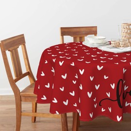 Horaldaily Valentine Tablecloth 70×70 Inch Round, Mini Love Hearts Red Washable Table Cover for Party Picnic Dinner Decor