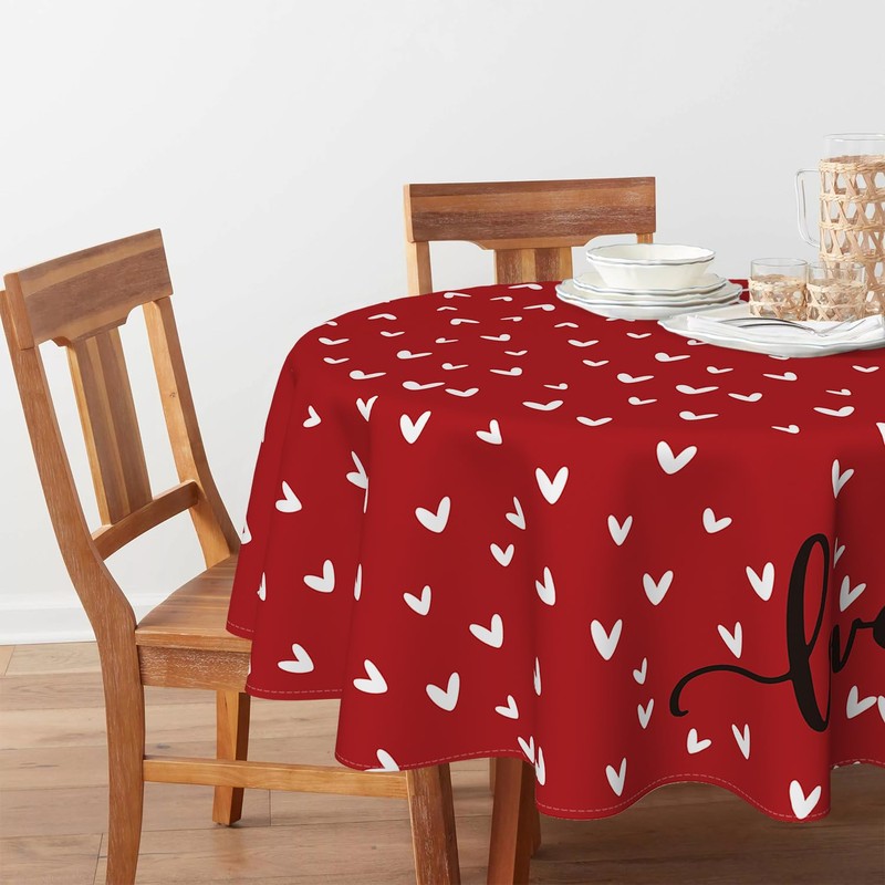 Horaldaily Valentine Tablecloth 70×70 Inch Round, Mini Love Hearts Red