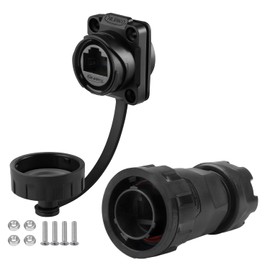 CNLINKO YM-20 RJ45 Waterproof Connector Set, CAT6 Ethernet Connector 8P8C Dual Port Connector, Panel Mount Receptacles Socket, IP68 Waterproof Connector (Black RJ45 4-Hole Set)