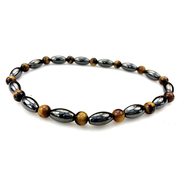 Purple Whale Magnetic Therapy Hematite Tiger Eye Gemstone Stretch Anklet Bracelet - hb017-9.5