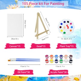 15 Pack 8x10Painting Kits for Adults & Kids-Acrylic Paint Canvas Set, Professional Art Supplies with 30 Brushes,30 Acrylic Paints,15 Paint Trays,15 Mini Canvas Boards and Easel,Perfect for Art Parties