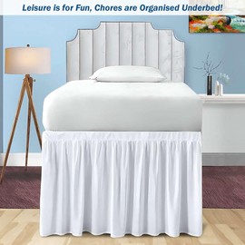 Dorm Bed Skirt Twin XL 50 Inch Drop, Dust Ruffle, Soft 100% Microfiber, College Room Essentials and Décor (White)