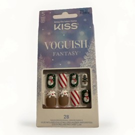 KISS Voguish Fantasy Nails Holiday 28ct Snowman Tree Candy Cane Set FV09YX NEW