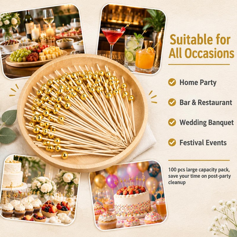 Cocktail Sticks 12cm Wooden Toothpicks Party Picks 100 Pack