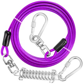 jenico Dog Tie Out Cable, 10/15/20/30/40/50/70/100/150FT Dog Runner Cable with Swivel Hook and Shock Spring, Dog Leash Run Tether for Yard Outdoor and Camping,for Small to Medium Pets Up to 500 LBS